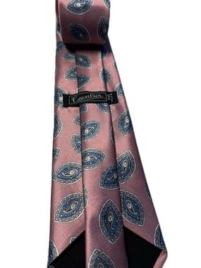 Cavalier Men’s Polyester Tie Mauve Pink Blue Paisley Vintage Wide 57” x 4” Flaw